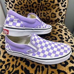 Vans Lavender and White Checkered Slip-Ons